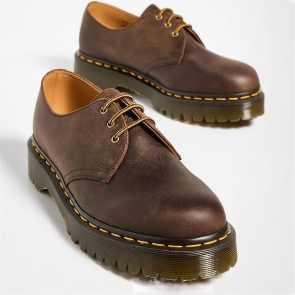 NEW Dr. Martens 1461 Bex Platform Oxfords Dark Brown Crazy Horse Leather Size 11 - Picture 3 of 9